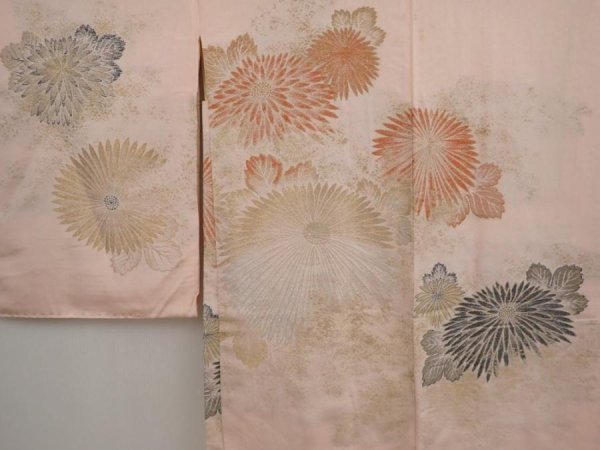 Photo3: 6612T03z680 Vintage Japanese Kimono Silk HAORI Chrysanthemum Pink (3)