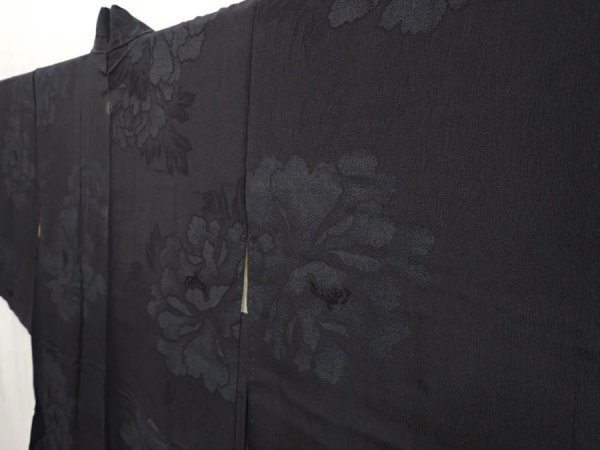 Photo2: 6612T04z460 Vintage Japanese Kimono Silk HAORI Peony Black (2)