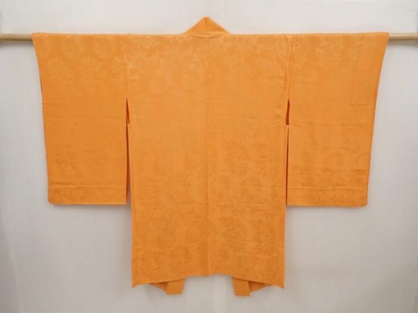 Photo1: 6612T05z300 Vintage Japanese Kimono Silk HAORI Flowers Dark orange (1)