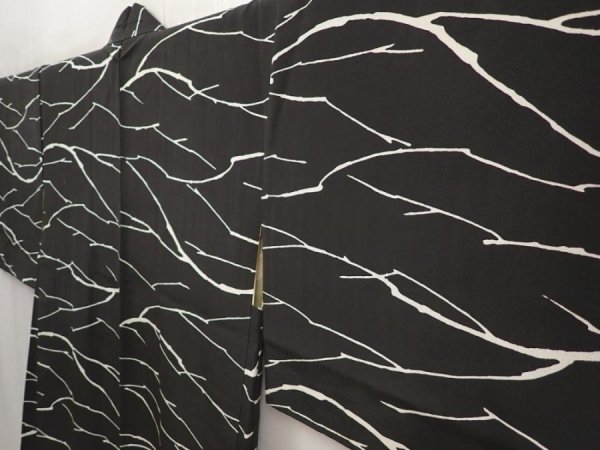 Photo2: 6612T06z550 Vintage Japanese Kimono Silk HAORI  Black Branch (2)