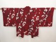 Photo1: 6612T08z500 Vintage Japanese Kimono Silk HAORI Leaf Dull red (1)