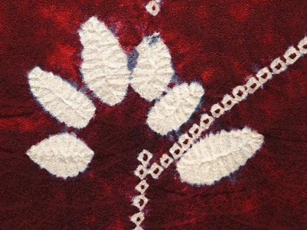 Photo4: 6612T08z500 Vintage Japanese Kimono Silk HAORI Leaf Dull red (4)