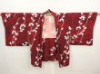 Photo5: 6612T08z500 Vintage Japanese Kimono Silk HAORI Leaf Dull red (5)