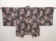 Photo1: 6612T09z440 Vintage Japanese Kimono Silk HAORI  Black (1)