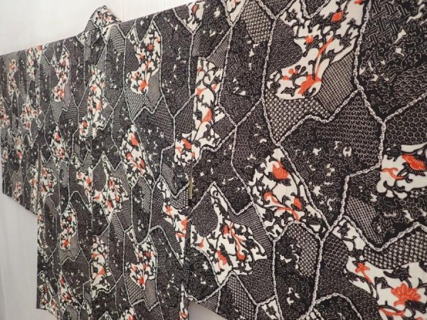 Photo2: 6612T09z440 Vintage Japanese Kimono Silk HAORI  Black (2)