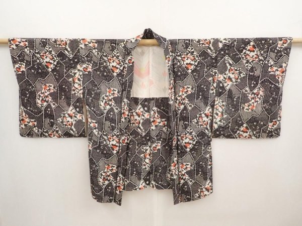Photo6: 6612T09z440 Vintage Japanese Kimono Silk HAORI  Black (6)