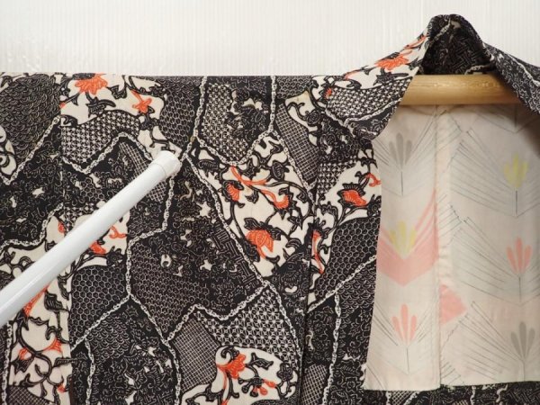 Photo7: 6612T09z440 Vintage Japanese Kimono Silk HAORI  Black (7)