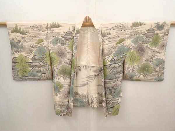 Photo6: 6612T10z540 Vintage Japanese Kimono Silk HAORI Castle Off-white (6)