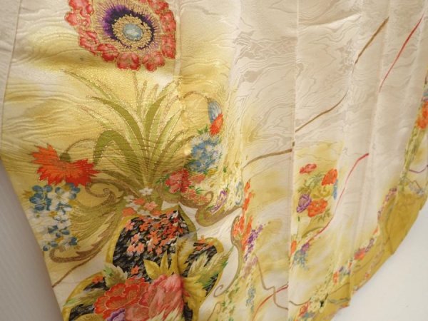 Photo3: 6612T11z840 Vintage Japanese Kimono Silk TSUKESAGE Flowers Off-white (3)