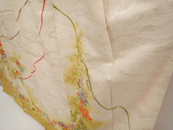 Photo4: 6612T11z840 Vintage Japanese Kimono Silk TSUKESAGE Flowers Off-white (4)