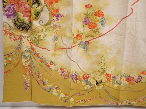 Photo6: 6612T11z840 Vintage Japanese Kimono Silk TSUKESAGE Flowers Off-white (6)