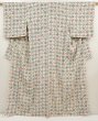 Photo1: 6612T12z820 Vintage Japanese Kimono Silk KOMON Leaves Off-white (1)
