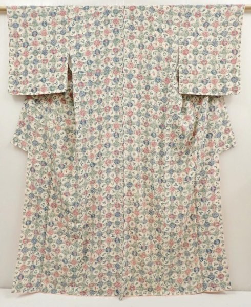 Photo1: 6612T12z820 Vintage Japanese Kimono Silk KOMON Leaves Off-white (1)