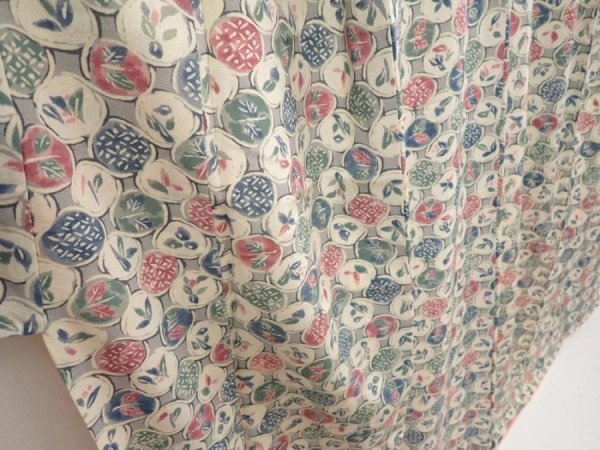 Photo3: 6612T12z820 Vintage Japanese Kimono Silk KOMON Leaves Off-white (3)