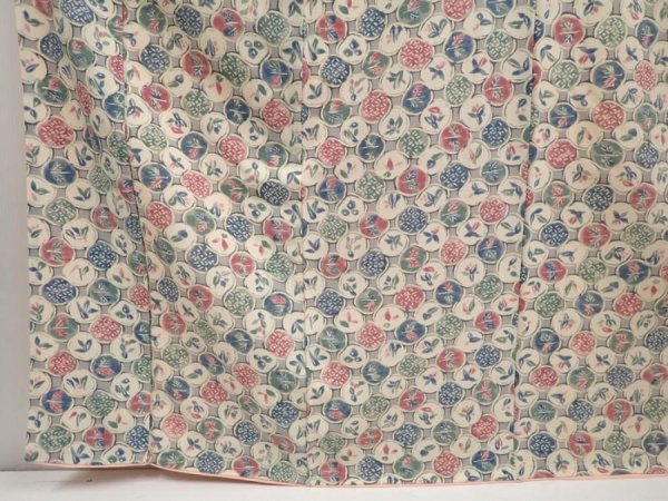Photo4: 6612T12z820 Vintage Japanese Kimono Silk KOMON Leaves Off-white (4)
