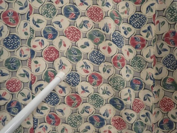 Photo7: 6612T12z820 Vintage Japanese Kimono Silk KOMON Leaves Off-white (7)