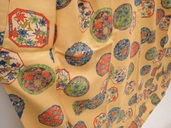 Photo3: 6612T14z1120  Japanese Kimono Silk KOMON Flowers Light orange (3)
