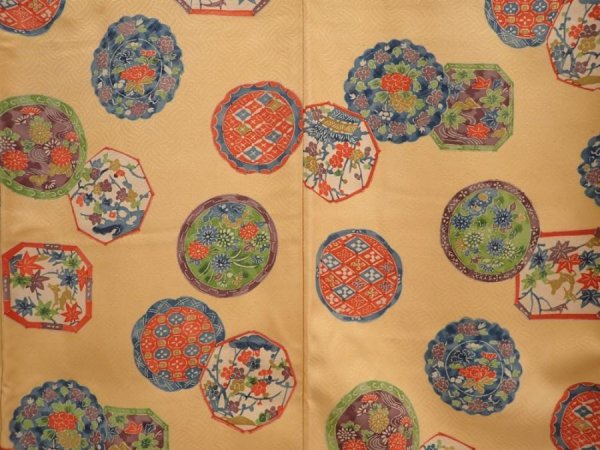 Photo5: 6612T14z1120  Japanese Kimono Silk KOMON Flowers Light orange (5)