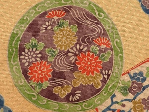 Photo6: 6612T14z1120  Japanese Kimono Silk KOMON Flowers Light orange (6)