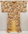 Photo8: 6612T14z1120  Japanese Kimono Silk KOMON Flowers Light orange (8)