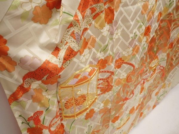 Photo3: 6615T10z1270 Vintage Japanese Kimono Silk FURISODE Shell box Dark orange (3)