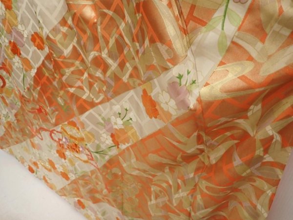 Photo4: 6615T10z1270 Vintage Japanese Kimono Silk FURISODE Shell box Dark orange (4)