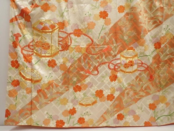 Photo5: 6615T10z1270 Vintage Japanese Kimono Silk FURISODE Shell box Dark orange (5)