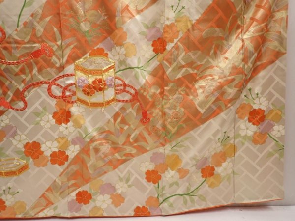Photo7: 6615T10z1270 Vintage Japanese Kimono Silk FURISODE Shell box Dark orange (7)