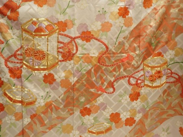 Photo8: 6615T10z1270 Vintage Japanese Kimono Silk FURISODE Shell box Dark orange (8)