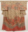 Photo1: 6615T11z940  Japanese Kimono Silk TSUKESAGE Flowers Brown-Gray (1)
