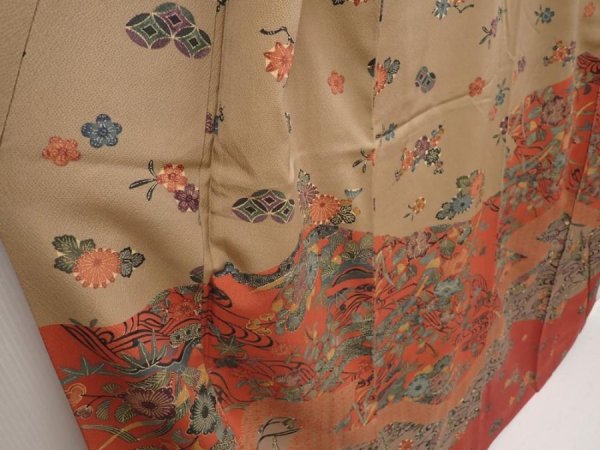 Photo3: 6615T11z940  Japanese Kimono Silk TSUKESAGE Flowers Brown-Gray (3)