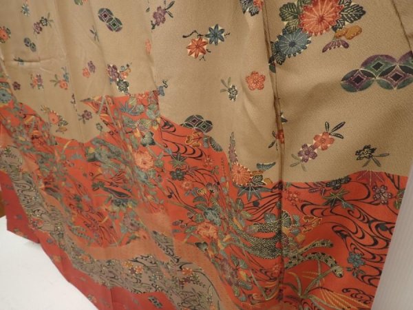 Photo4: 6615T11z940  Japanese Kimono Silk TSUKESAGE Flowers Brown-Gray (4)
