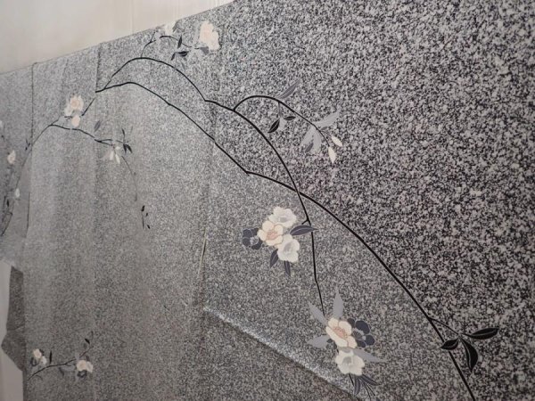 Photo3: 6615T01z990  Japanese Kimono Silk Artist work TSUKESAGE Flower Gray (3)