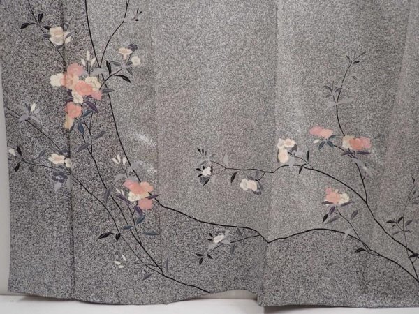 Photo6: 6615T01z990  Japanese Kimono Silk Artist work TSUKESAGE Flower Gray (6)