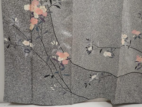 Photo7: 6615T01z990  Japanese Kimono Silk Artist work TSUKESAGE Flower Gray (7)
