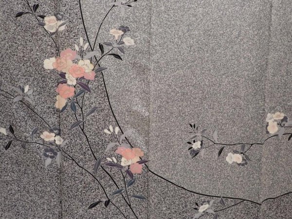 Photo8: 6615T01z990  Japanese Kimono Silk Artist work TSUKESAGE Flower Gray (8)