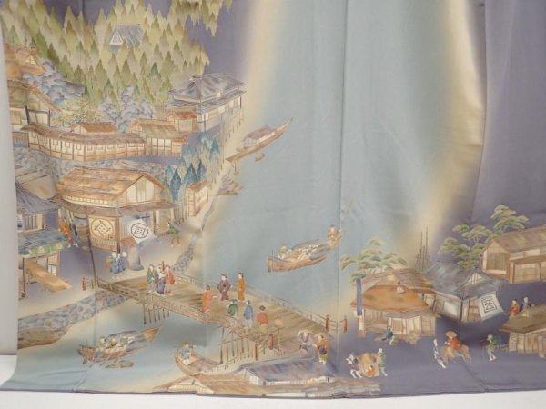 Photo5: 6615T02z1050  Japanese Kimono Silk TSUKESAGE Edo era Ash purple (5)