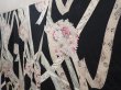 Photo2: 6615T03z1000 Vintage Japanese Kimono Silk KOMON Flowers Black (2)