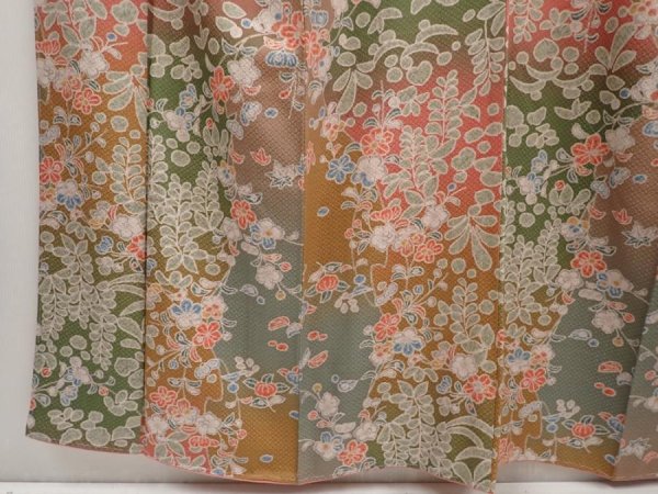 Photo4: 6615T04z900  Japanese Kimono Silk KOMON Flower Ochre (4)