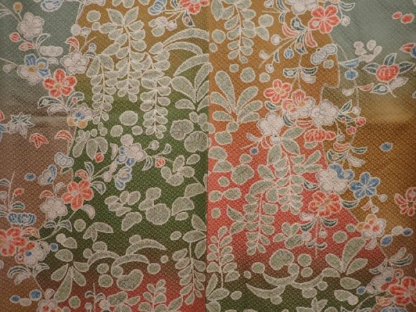 Photo5: 6615T04z900  Japanese Kimono Silk KOMON Flower Ochre (5)