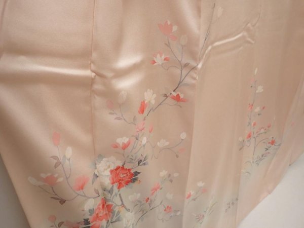 Photo3: 6615T06z960  Japanese Kimono Silk Artist work TSUKESAGE Flowers Light pink (3)