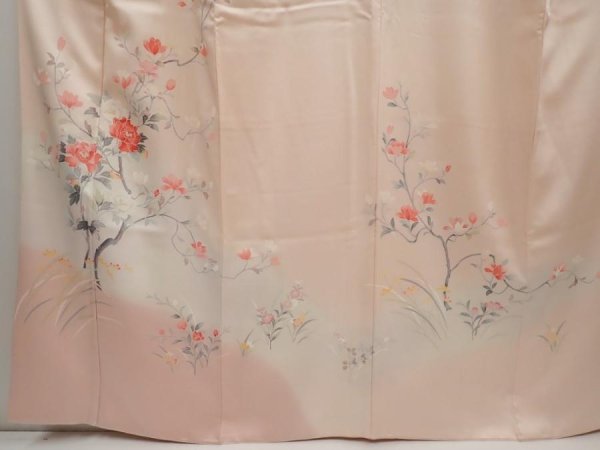Photo5: 6615T06z960  Japanese Kimono Silk Artist work TSUKESAGE Flowers Light pink (5)