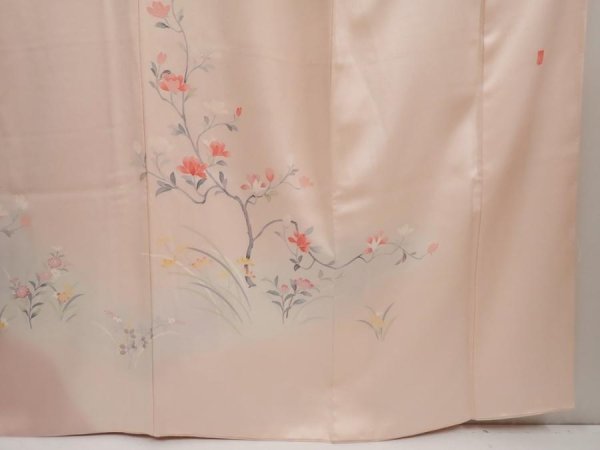 Photo7: 6615T06z960  Japanese Kimono Silk Artist work TSUKESAGE Flowers Light pink (7)