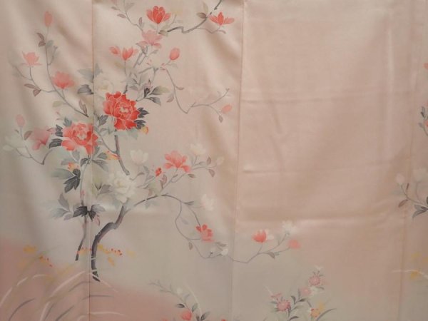 Photo8: 6615T06z960  Japanese Kimono Silk Artist work TSUKESAGE Flowers Light pink (8)