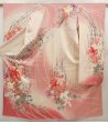 Photo1: 6615T07z1150 Vintage Japanese Kimono Silk FURISODE Lily Red-Pink (1)