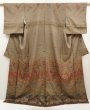 Photo1: 6615T08z1020  Japanese Kimono Silk TSUKESAGE Flowers Brown-Gray (1)