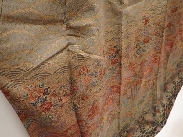 Photo3: 6615T08z1020  Japanese Kimono Silk TSUKESAGE Flowers Brown-Gray (3)