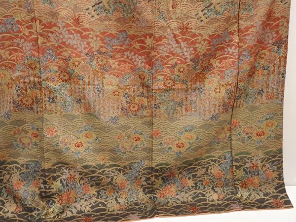 Photo7: 6615T08z1020  Japanese Kimono Silk TSUKESAGE Flowers Brown-Gray (7)