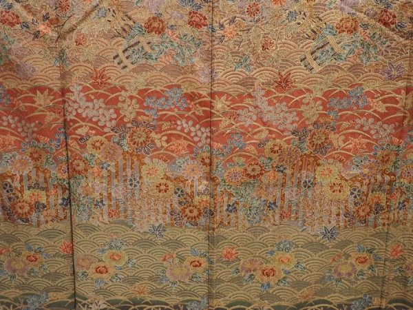 Photo8: 6615T08z1020  Japanese Kimono Silk TSUKESAGE Flowers Brown-Gray (8)