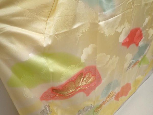 Photo3: 6615T12z980 Vintage Japanese Kimono Silk FURISODE Pine Straw yellow (3)